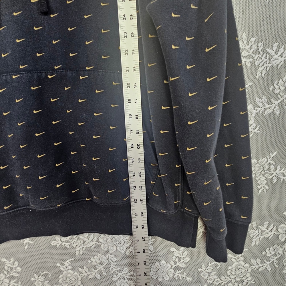 Nike Club Hoodie AOP Swoosh Black Gold Sweatshirt Mens Large Pullover Streetwear - Picture 7 of 10